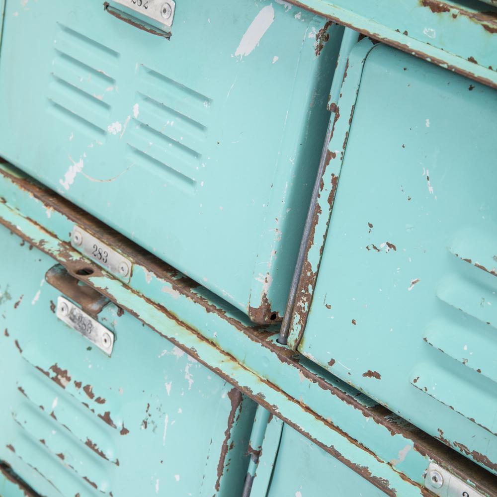 Weathered Teal Painted Metal Lockers / Cabinet