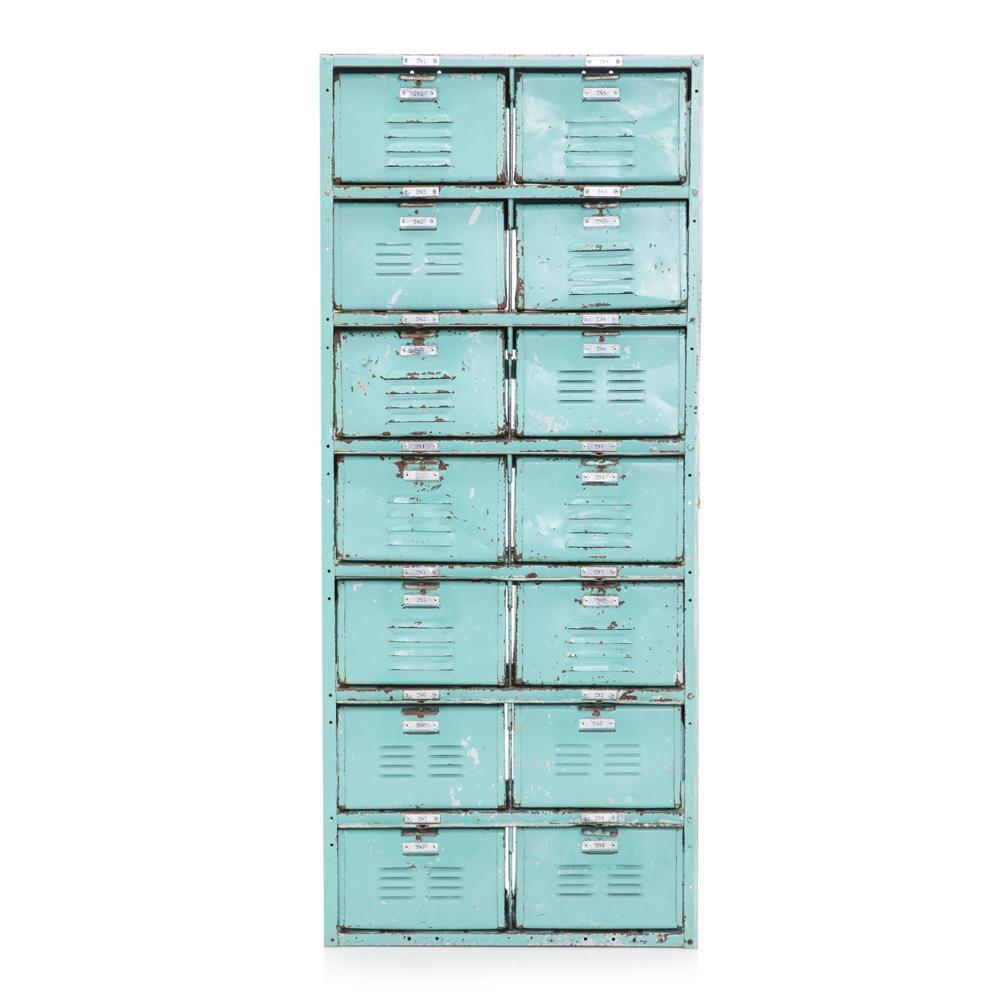 Weathered Teal Painted Metal Lockers / Cabinet