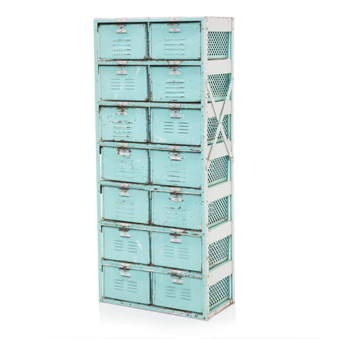 Weathered Teal Painted Metal Lockers / Cabinet