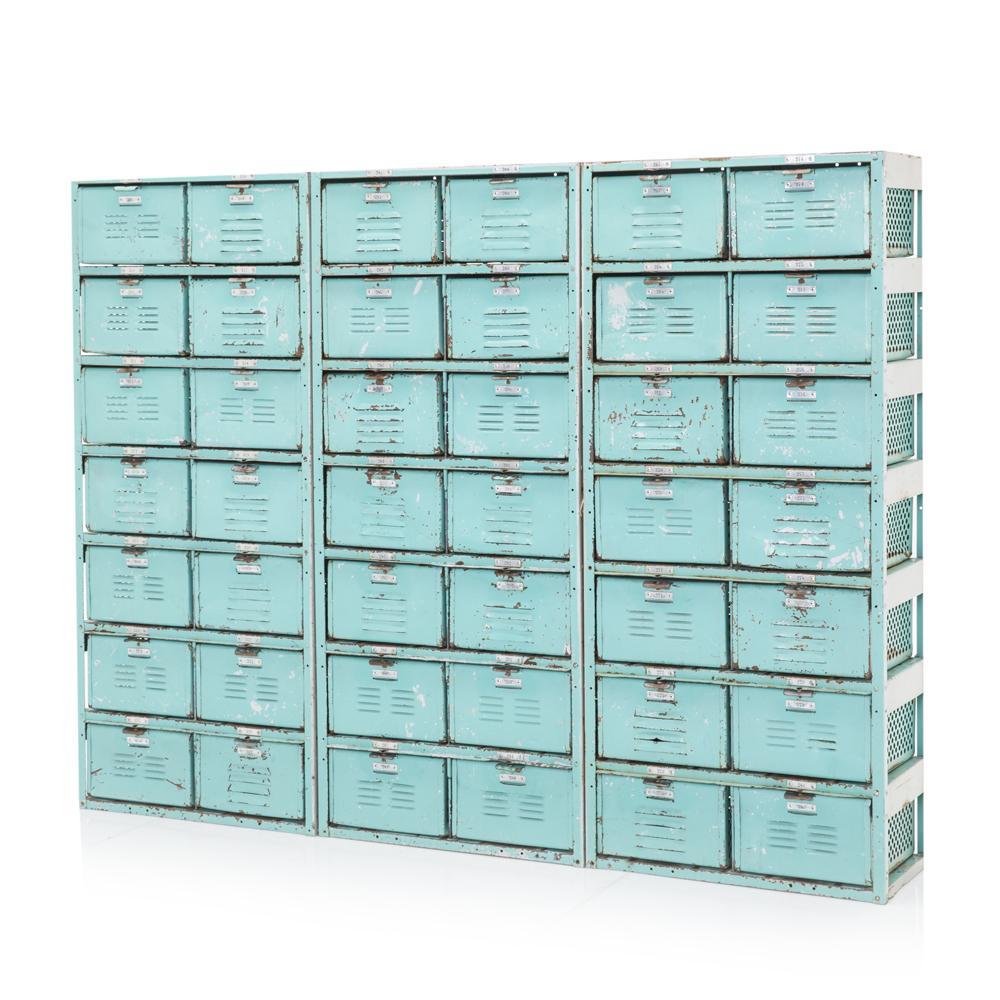 Weathered Teal Painted Metal Lockers / Cabinet