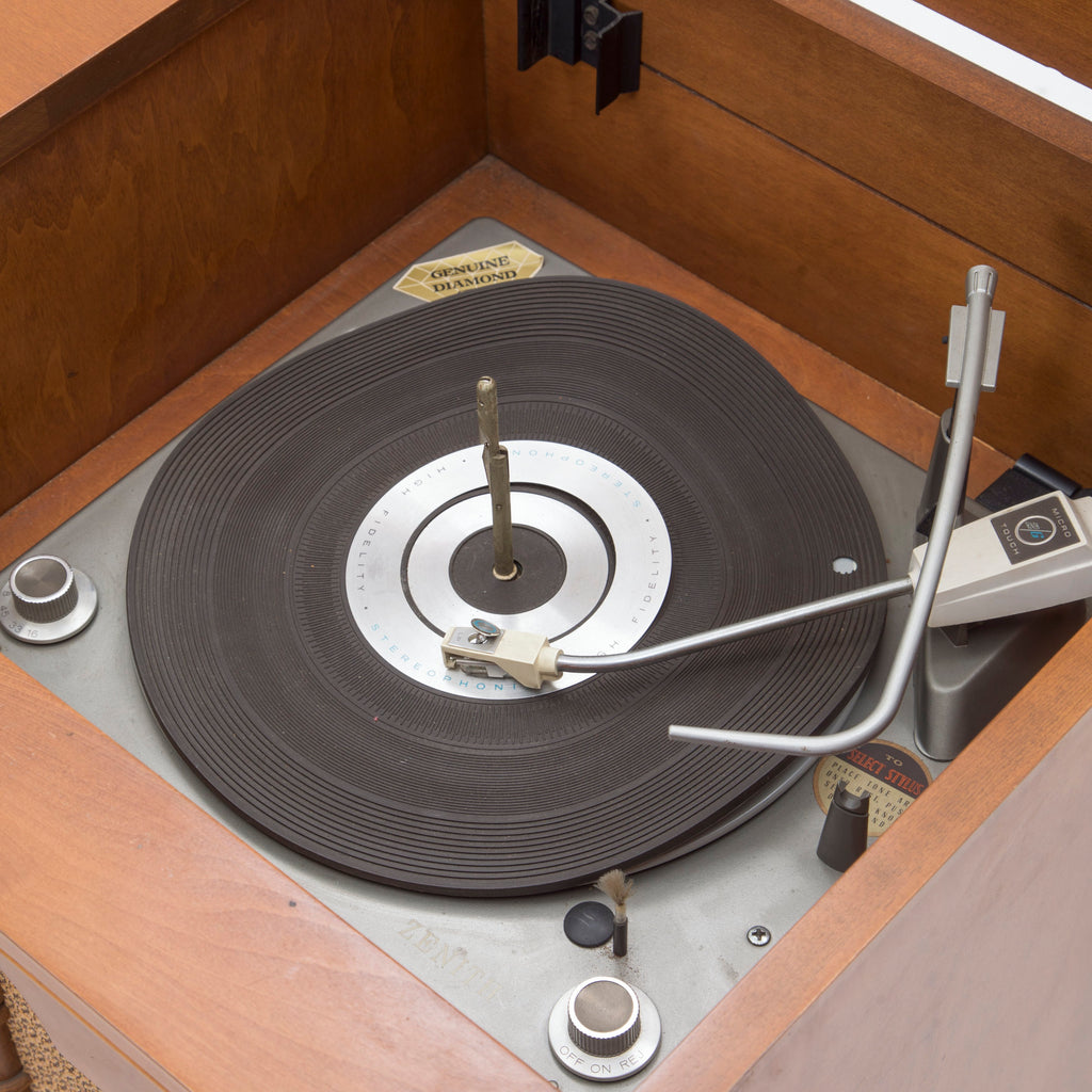 Wood Media Console TV With Stereo Record Player
