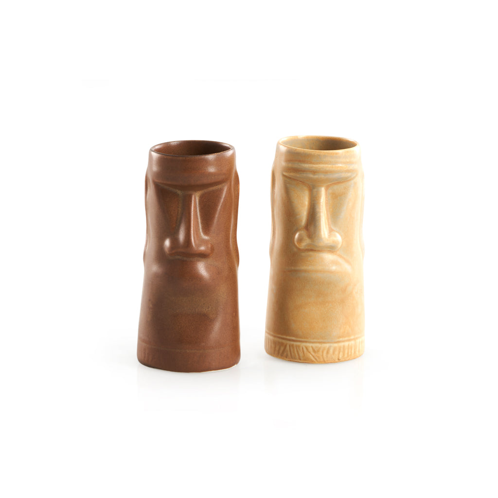 Brown & Tan Ceramic Tiki Shot Glasses