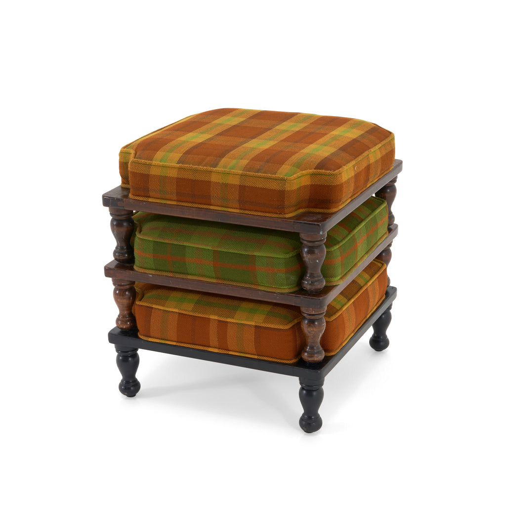 Multicolored Plaid Wood Stacking Ottoman Set
