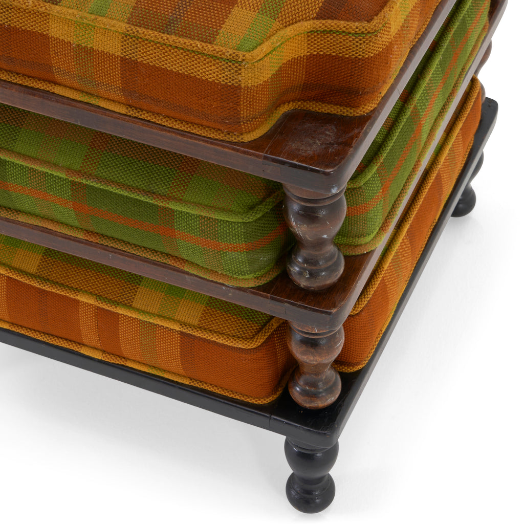 Multicolored Plaid Wood Stacking Ottoman Set