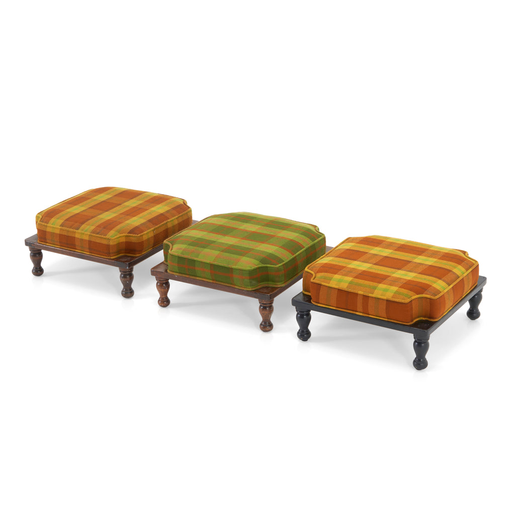 Multicolored Plaid Wood Stacking Ottoman Set