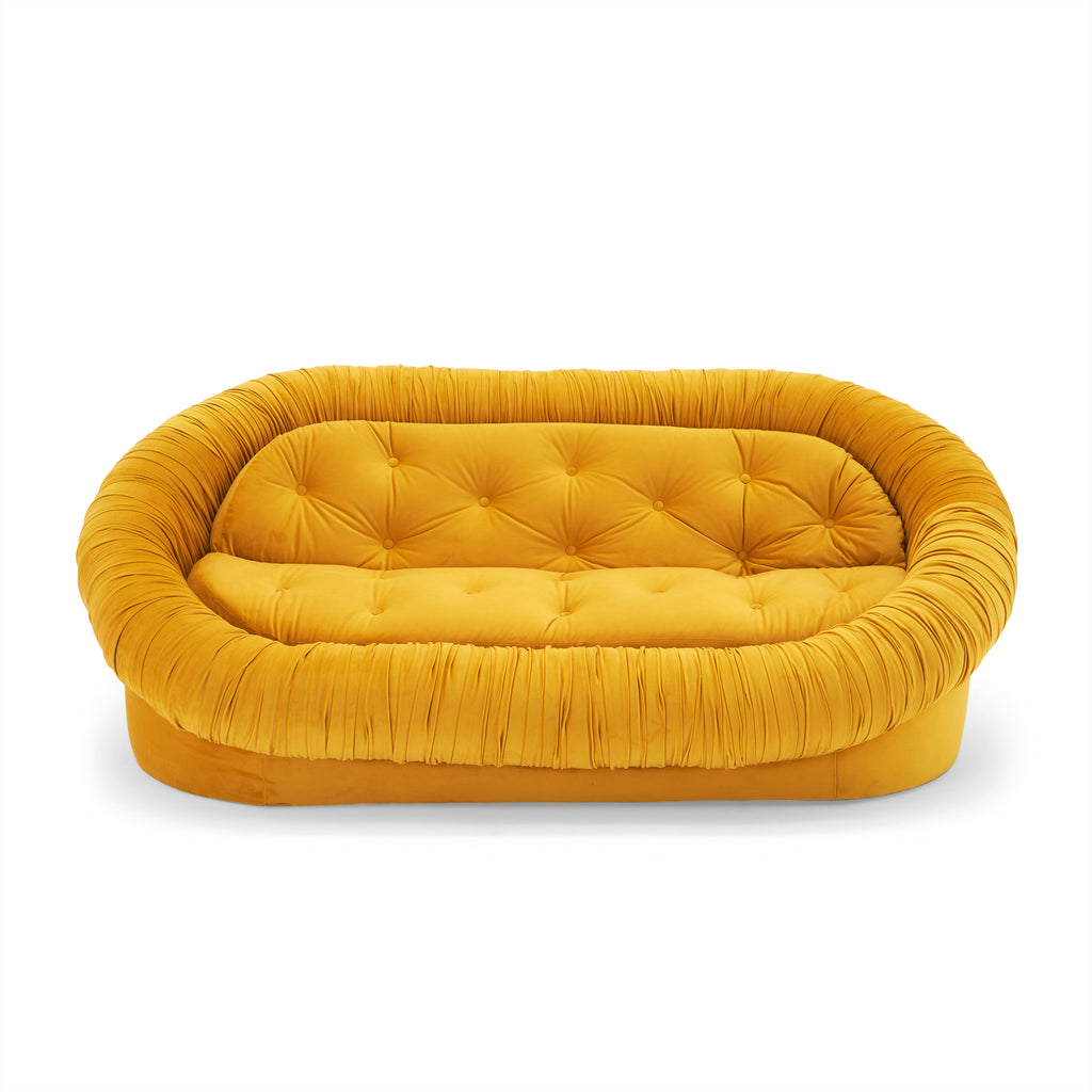 Yellow Velvet Tufted Sofa