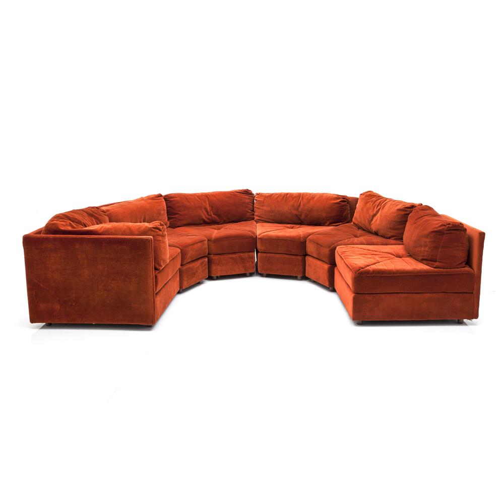 Dark Orange Velvet Vintage Sectional Sofa