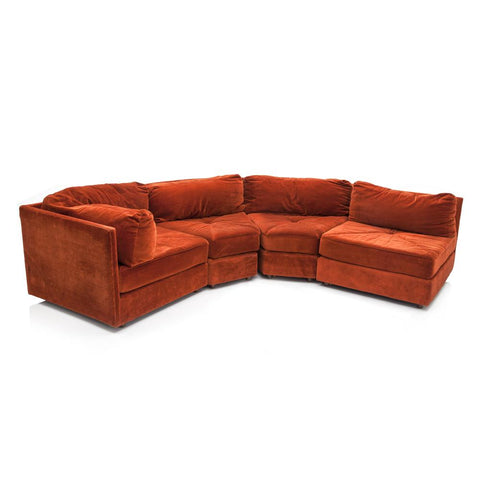 Dark Orange Velvet Vintage Sectional Sofa