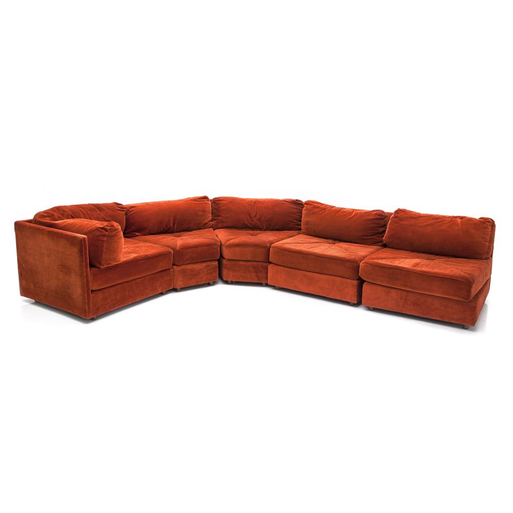 Dark Orange Velvet Vintage Sectional Sofa