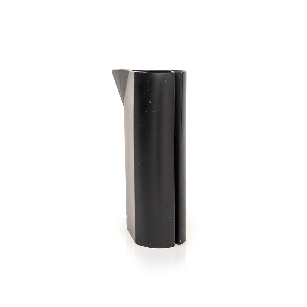 Circular Black Ceramic Pitcher with Wide Spout
