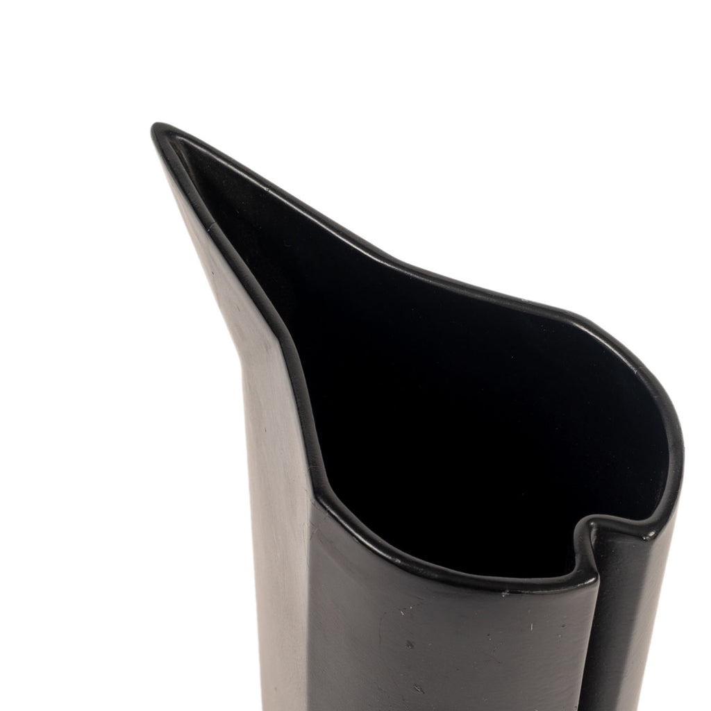 Circular Black Ceramic Pitcher with Wide Spout