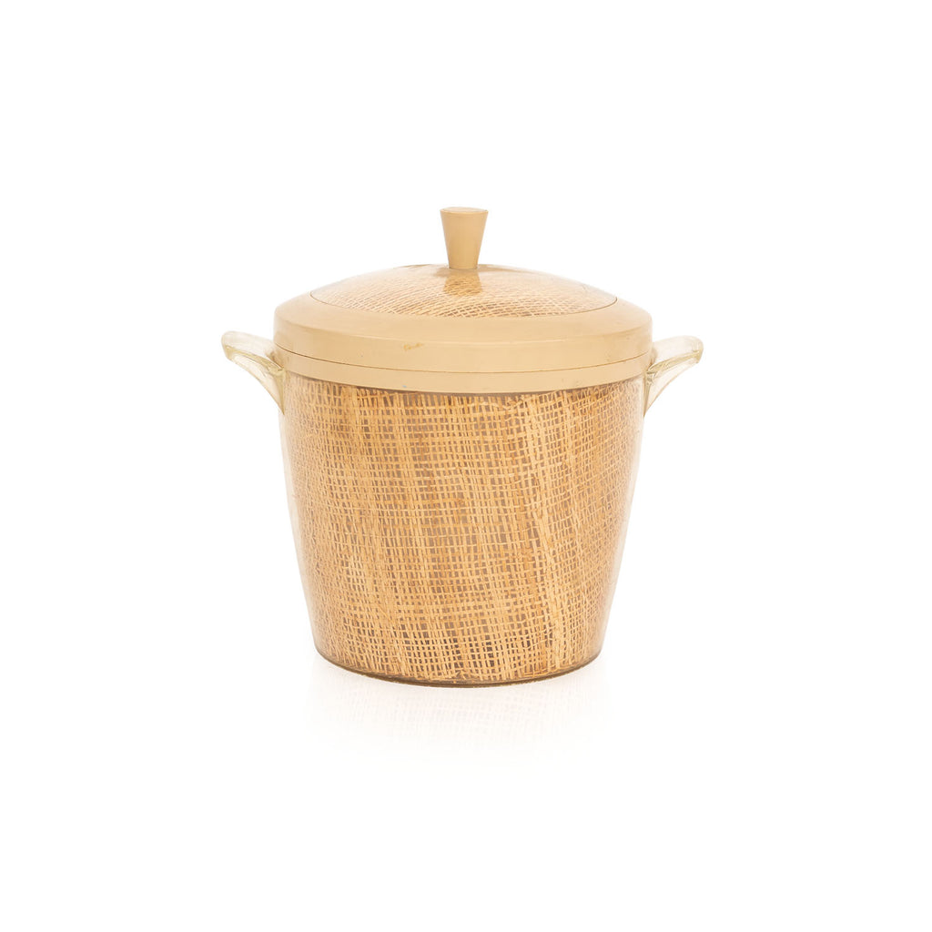 Tan Plastic + Burlap Ice Bucket w Lid