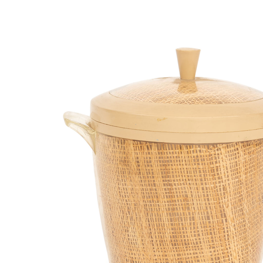 Tan Plastic + Burlap Ice Bucket w Lid