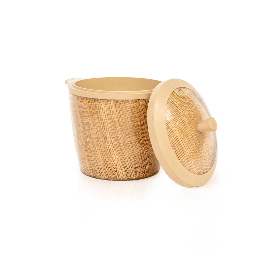 Tan Plastic + Burlap Ice Bucket w Lid