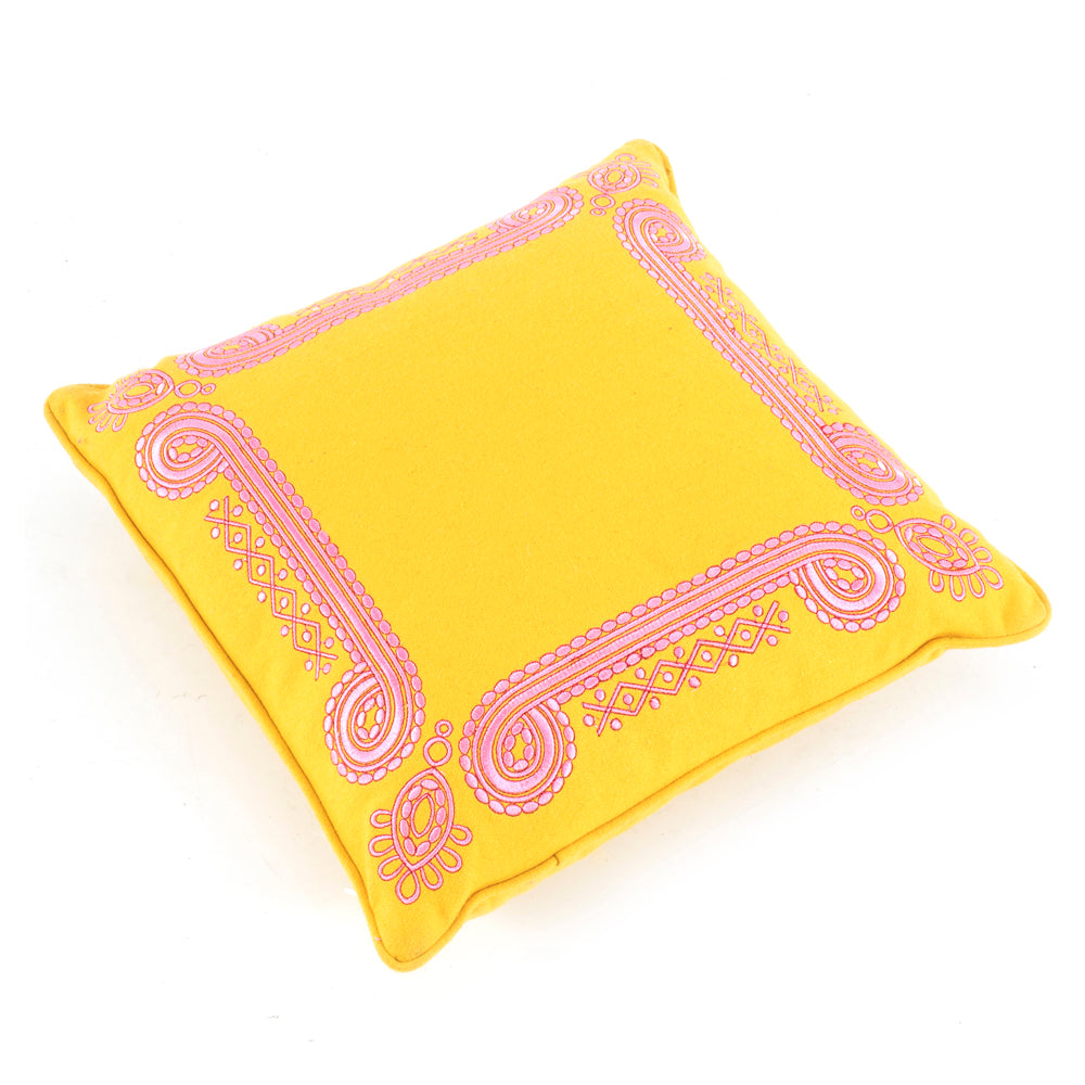 Yellow and Pink Embossed Border Pillow