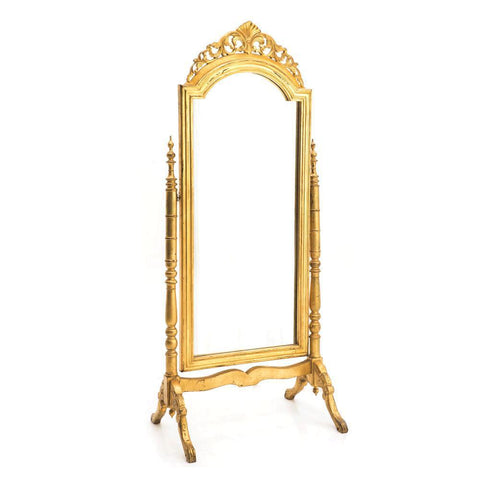 Gold Ornate Carved Standing Floor Mirror