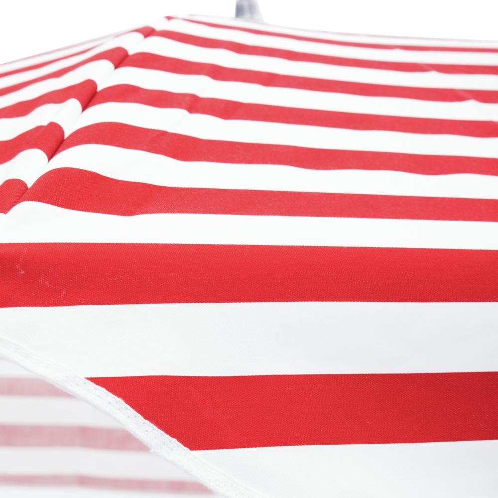 Red and White Striped Patio Umbrella with Base