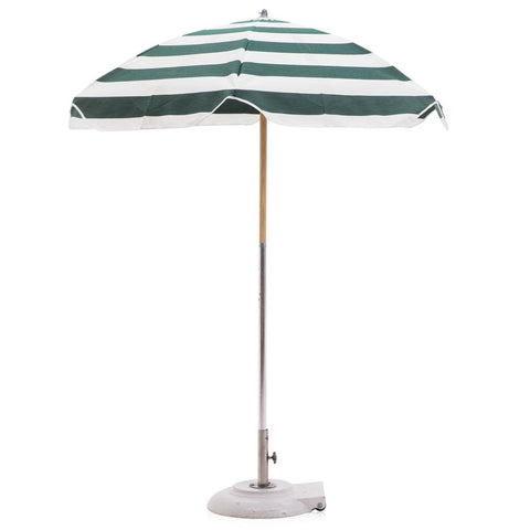 Forest Green and White Striped Patio Umbrella with Base
