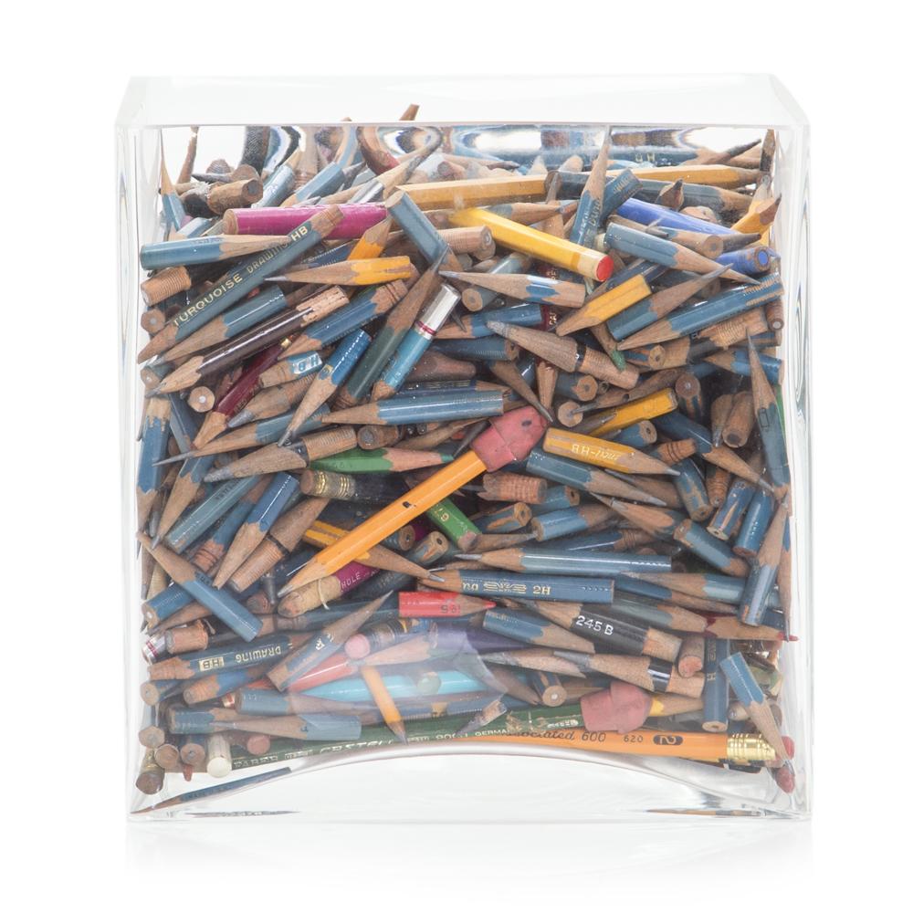 Square Glass Jar of Short Pencils