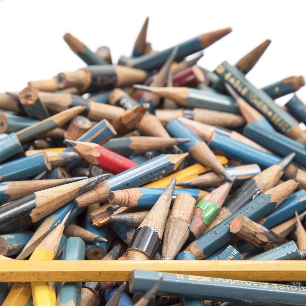 Square Glass Jar of Short Pencils