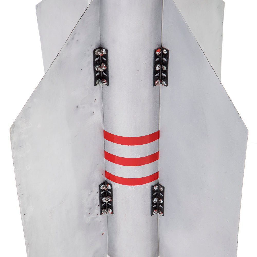 Silver & Red Metal Rocket Sculpture