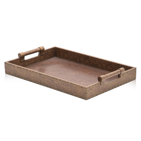 Brown Serving Tray w Brass Nailheads