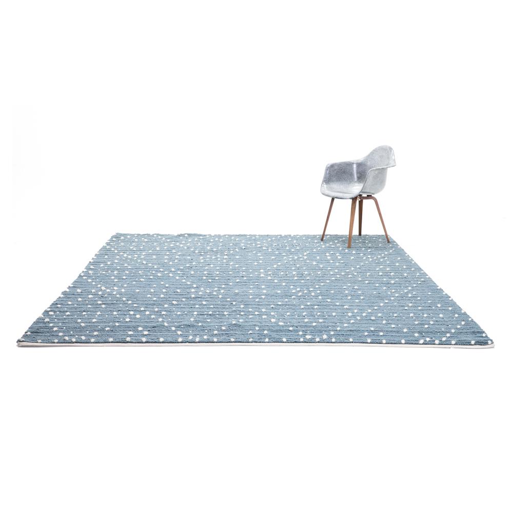 Blue and Cream Dot Textured Rug