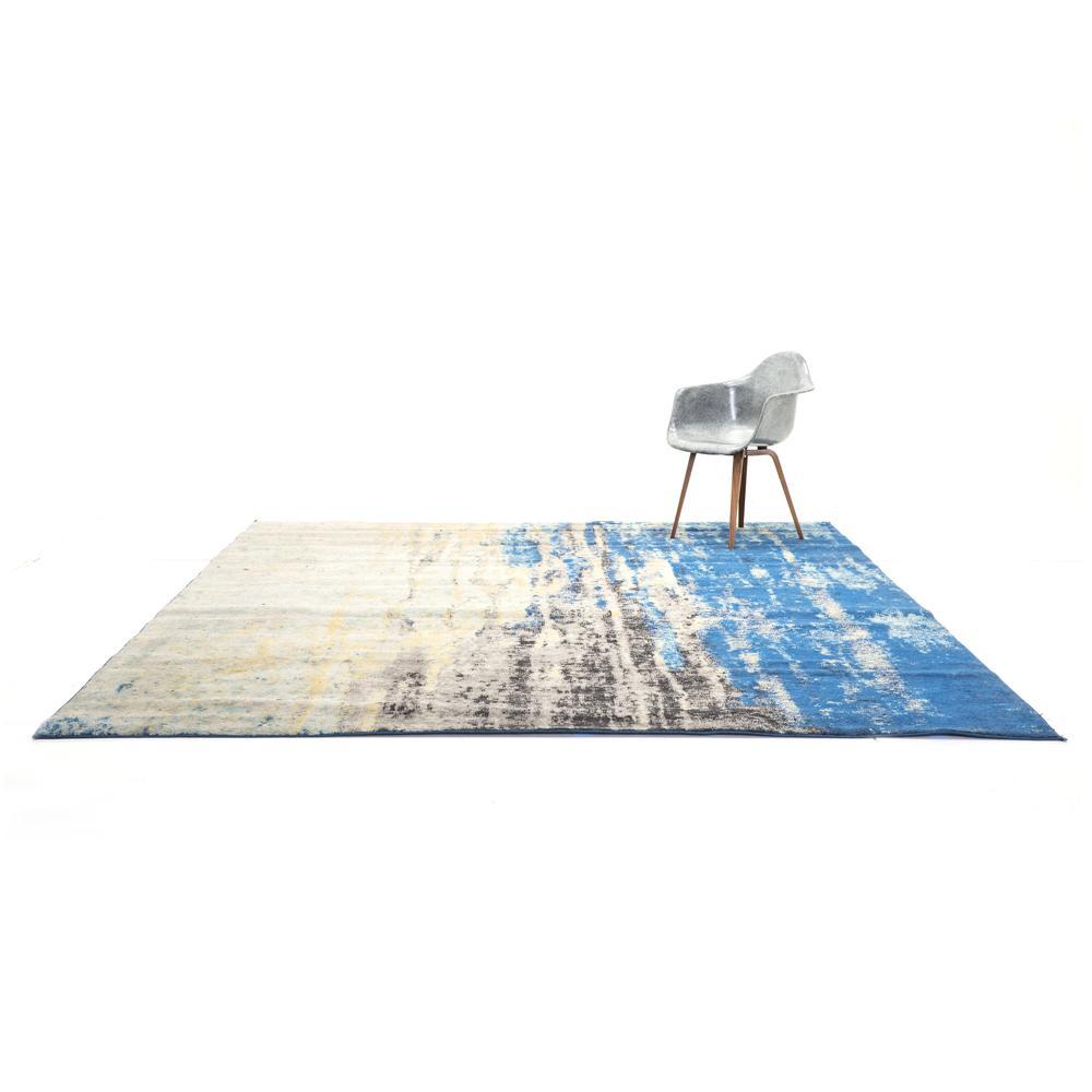 Blue & White Abstract Contemporary Rug