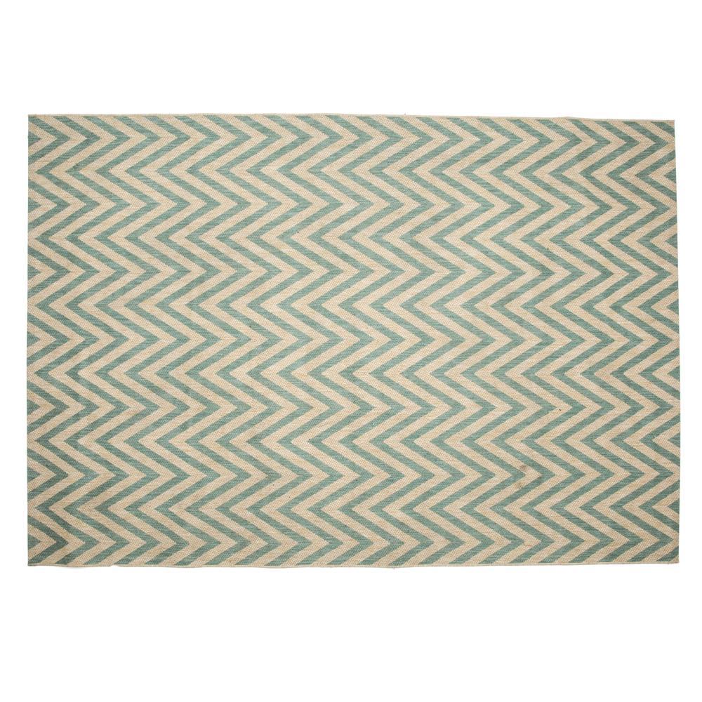 Aqua and Natural Chevron Rug