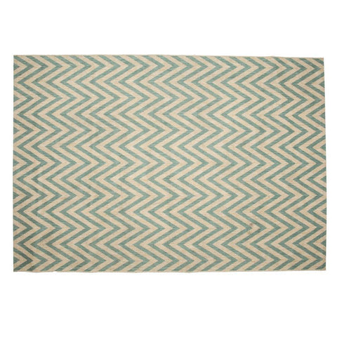 Aqua and Natural Chevron Rug