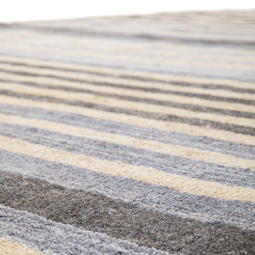 Round Grey and Blue Striped Rug