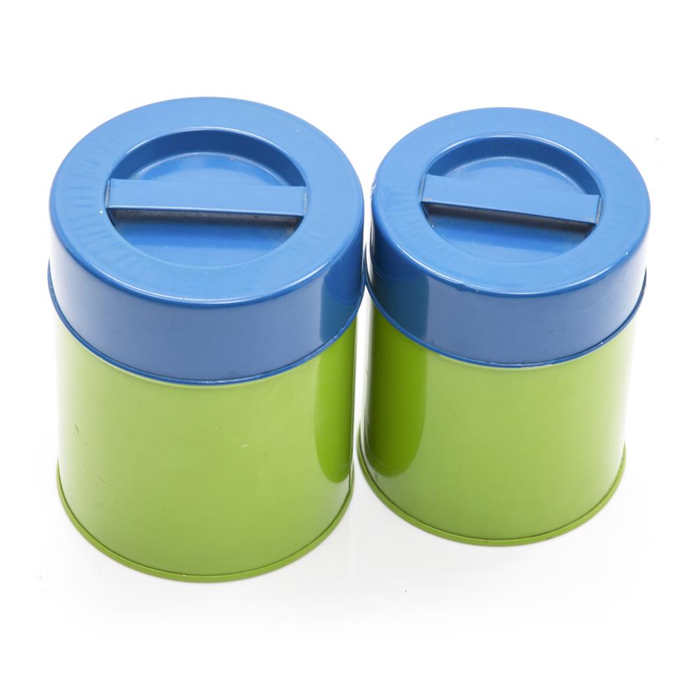 Canisters Set of 2 - Green w Blue Lid