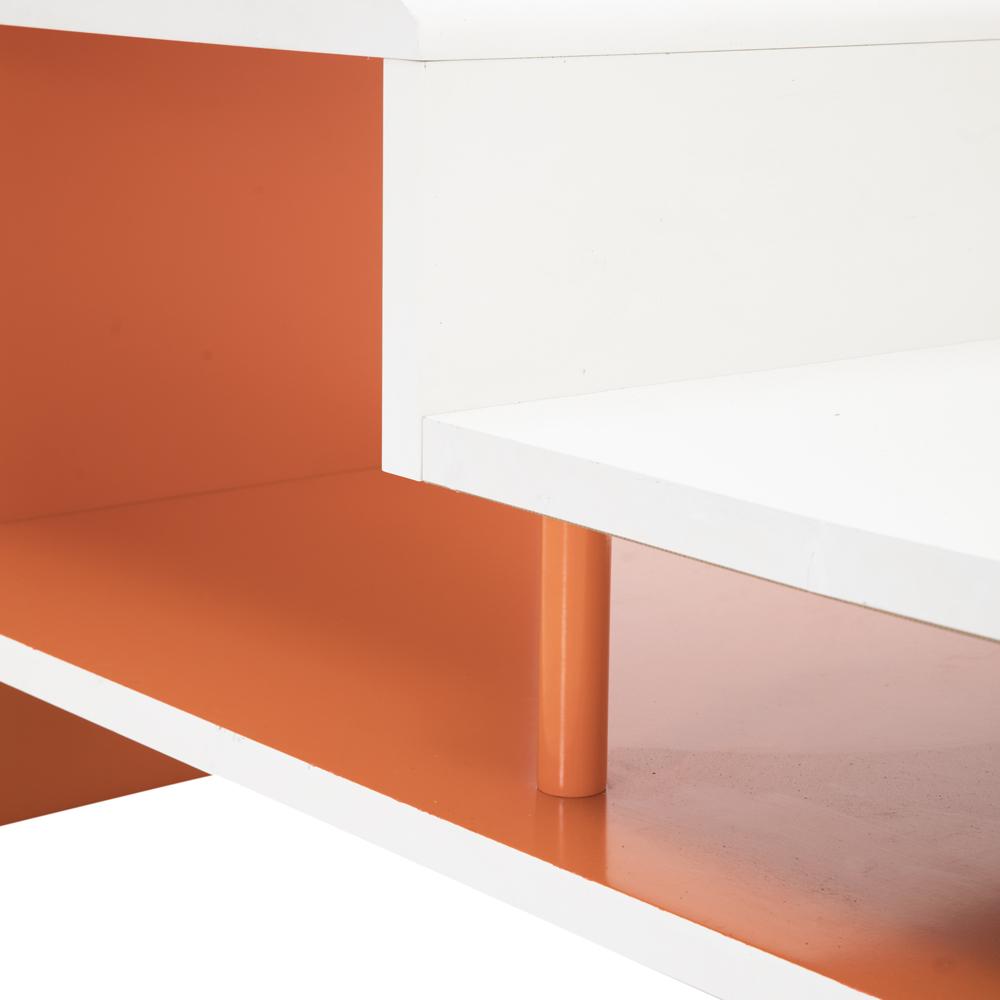 White and Orange Coffee Table Media Shelf