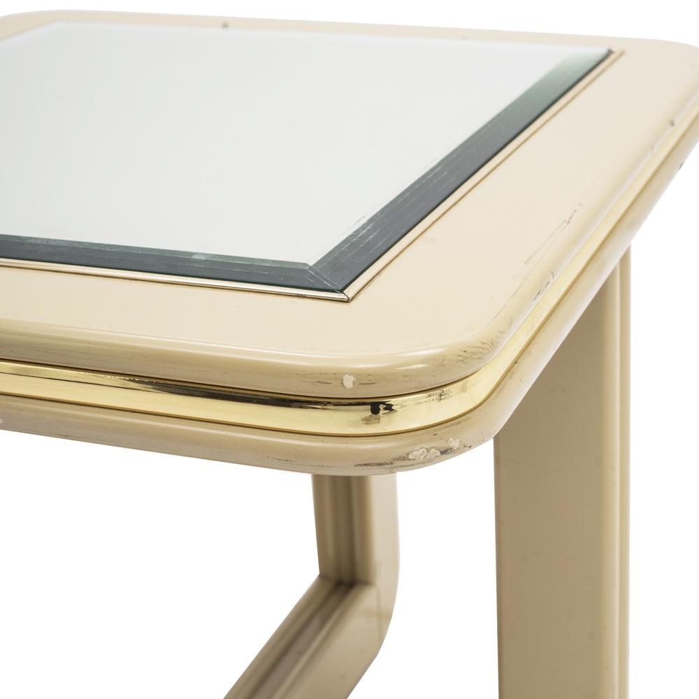 White Cream Lacquer Mirror Top Side Table Small