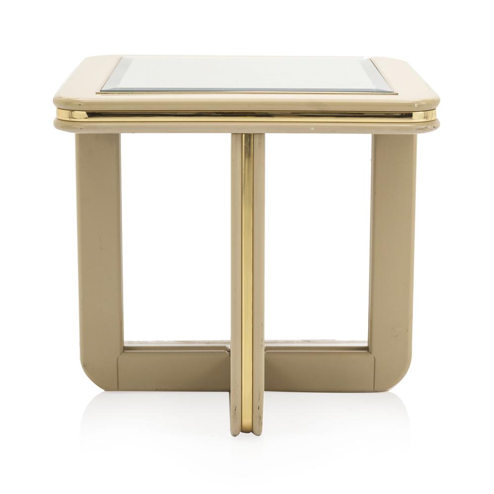 White Cream Lacquer Mirror Top Side Table Small