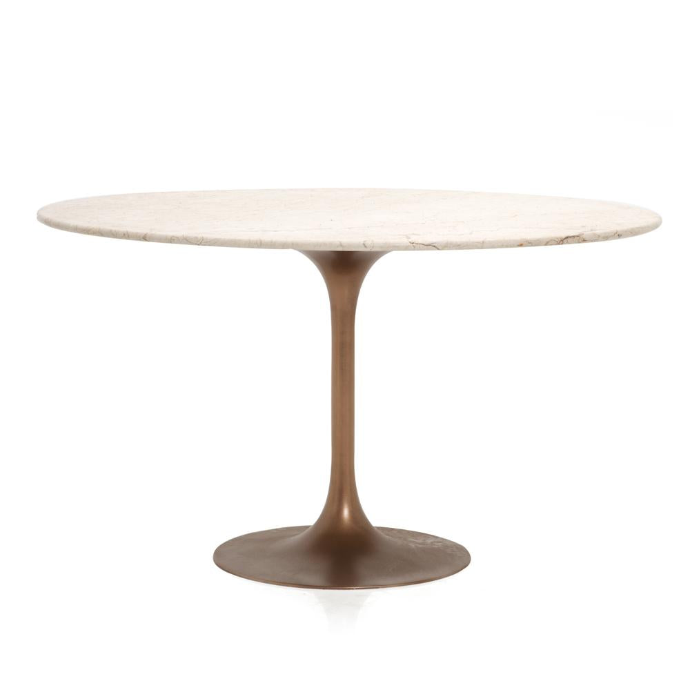 Tan Marble & Bronze Round Tulip Dining Table