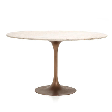 Tan Marble & Bronze Round Tulip Dining Table