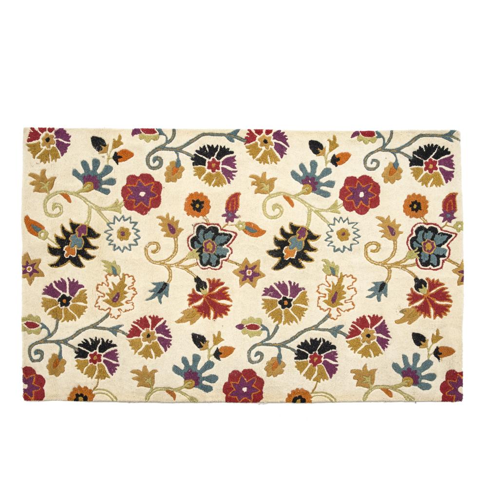 Modern Cream & Colorful Floral Rug