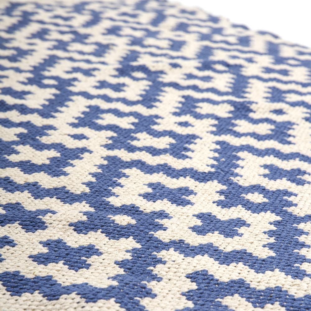 Blue and White Diamond Pattern Rug
