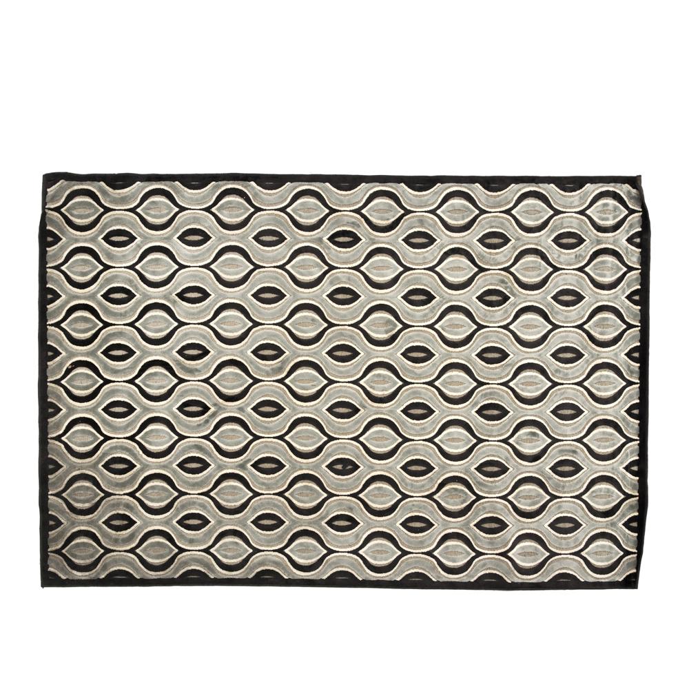 Black Grey Bargello Waves Pattern Rug