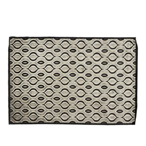 Black Grey Bargello Waves Pattern Rug