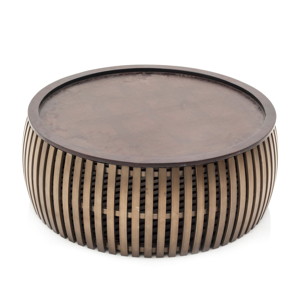 Striped Brass Round Top Coffee Table