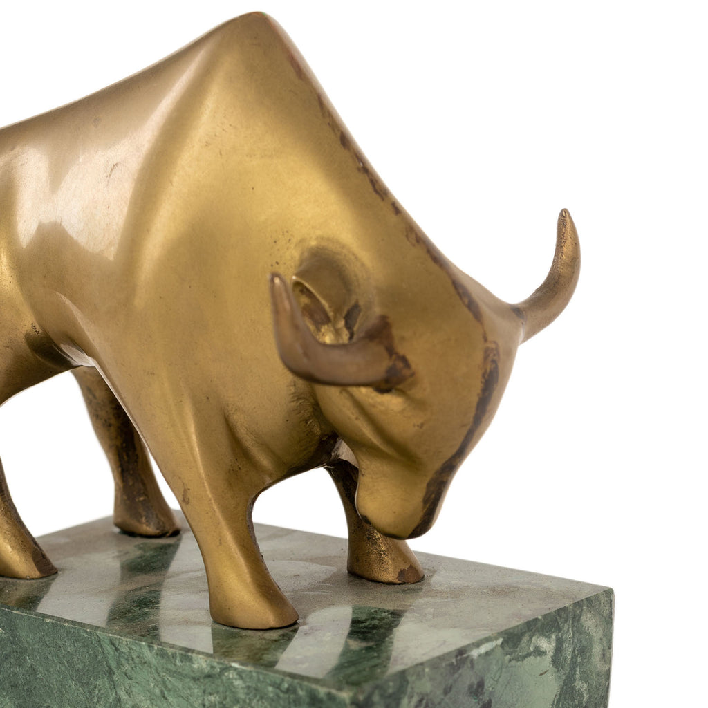 Bull and Bear Brass + Green Marble Bookends
