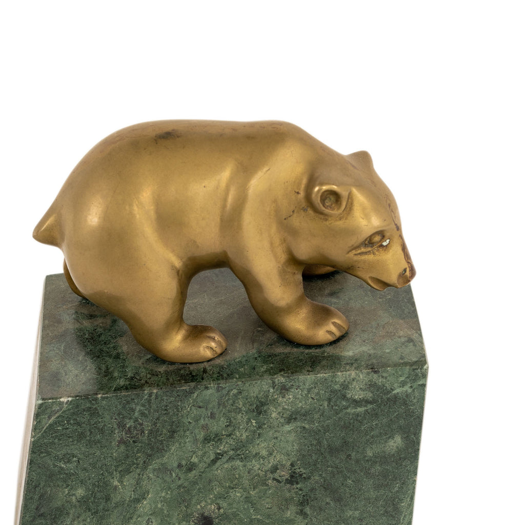Bull and Bear Brass + Green Marble Bookends