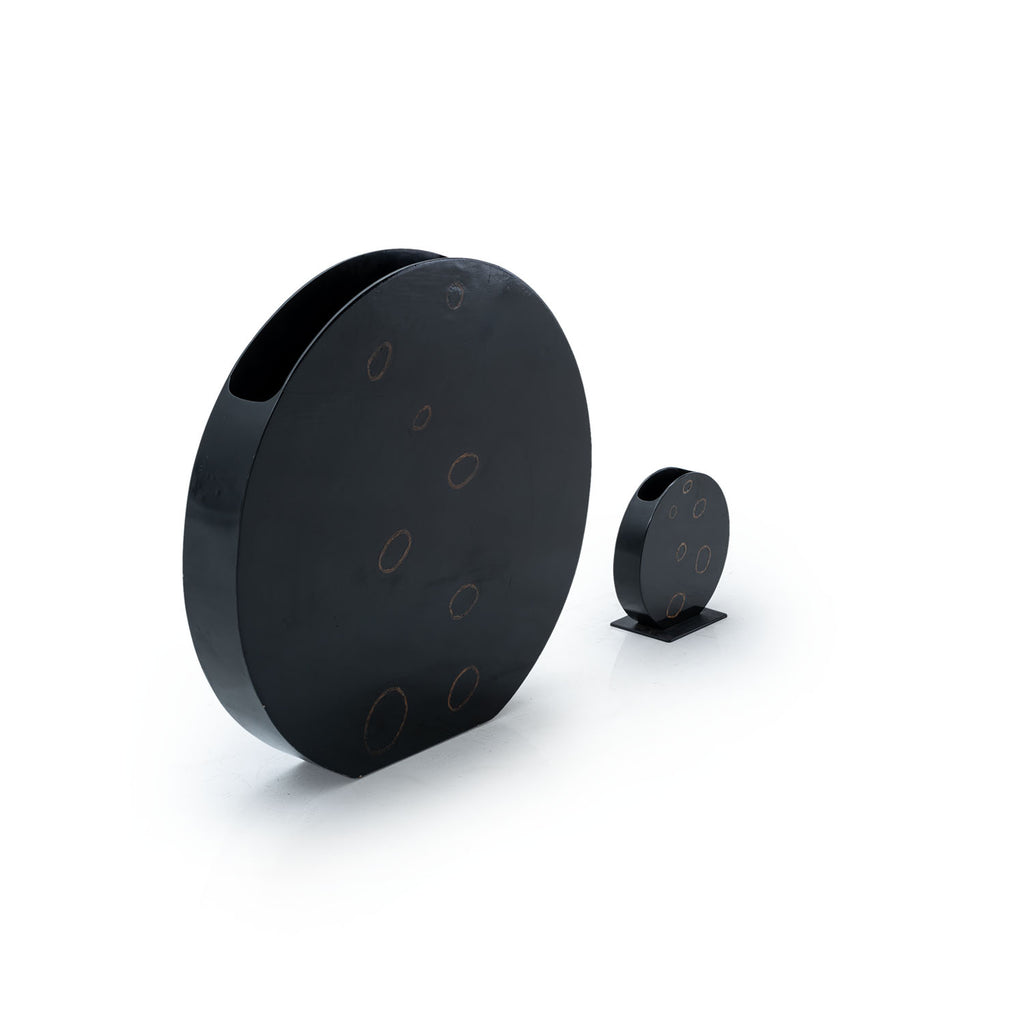 Oversized Modern Black Flat Circle Vase