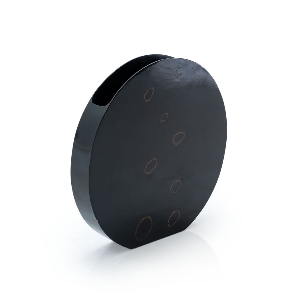 Oversized Modern Black Flat Circle Vase