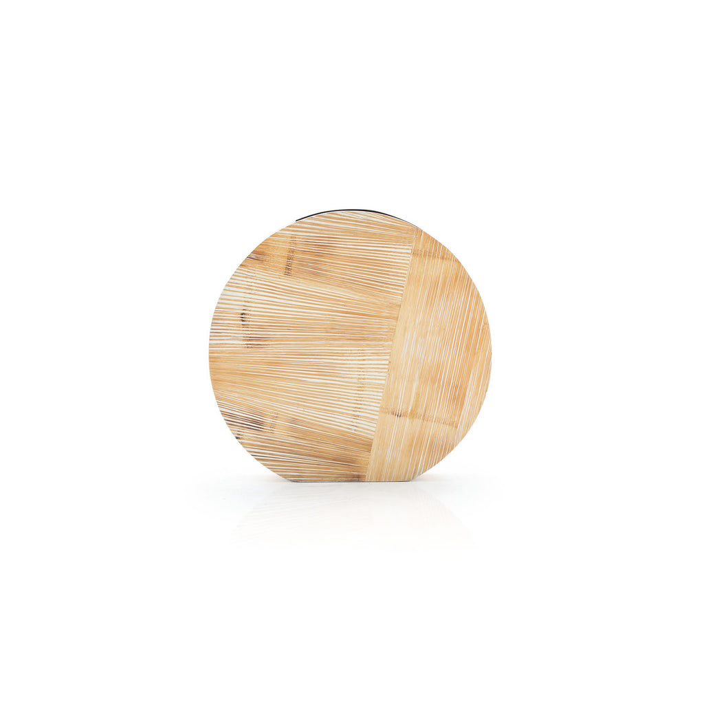 Oversized Modern Flat Circle Vase - Wood Grain
