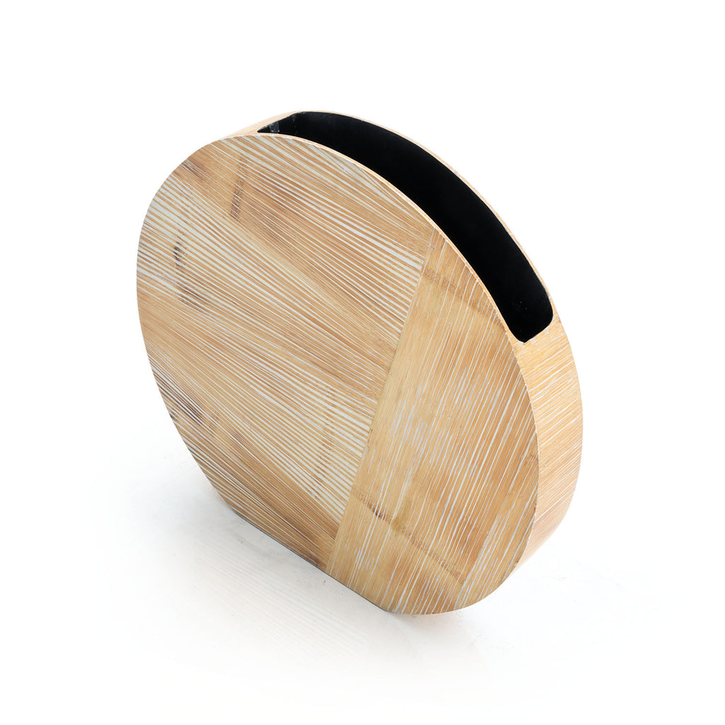 Oversized Modern Flat Circle Vase - Wood Grain