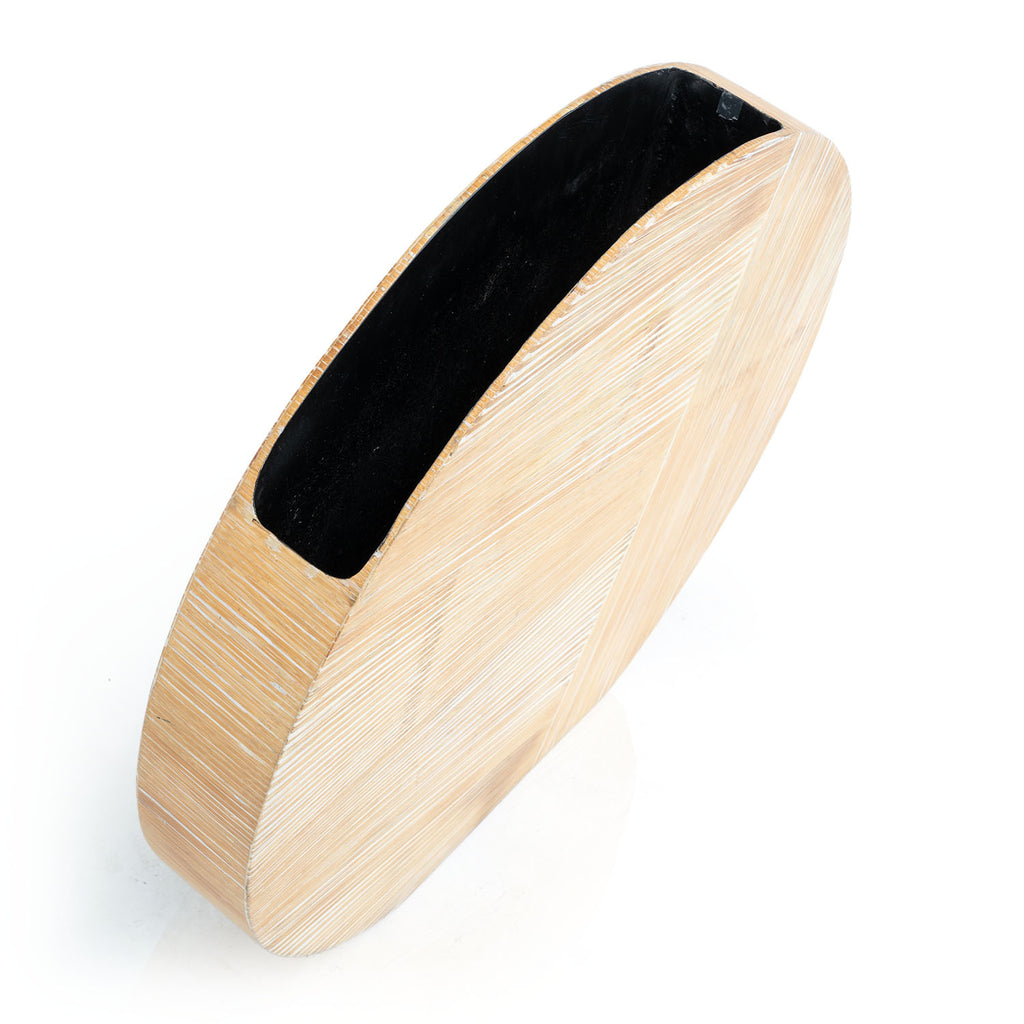 Oversized Modern Flat Circle Vase - Wood Grain