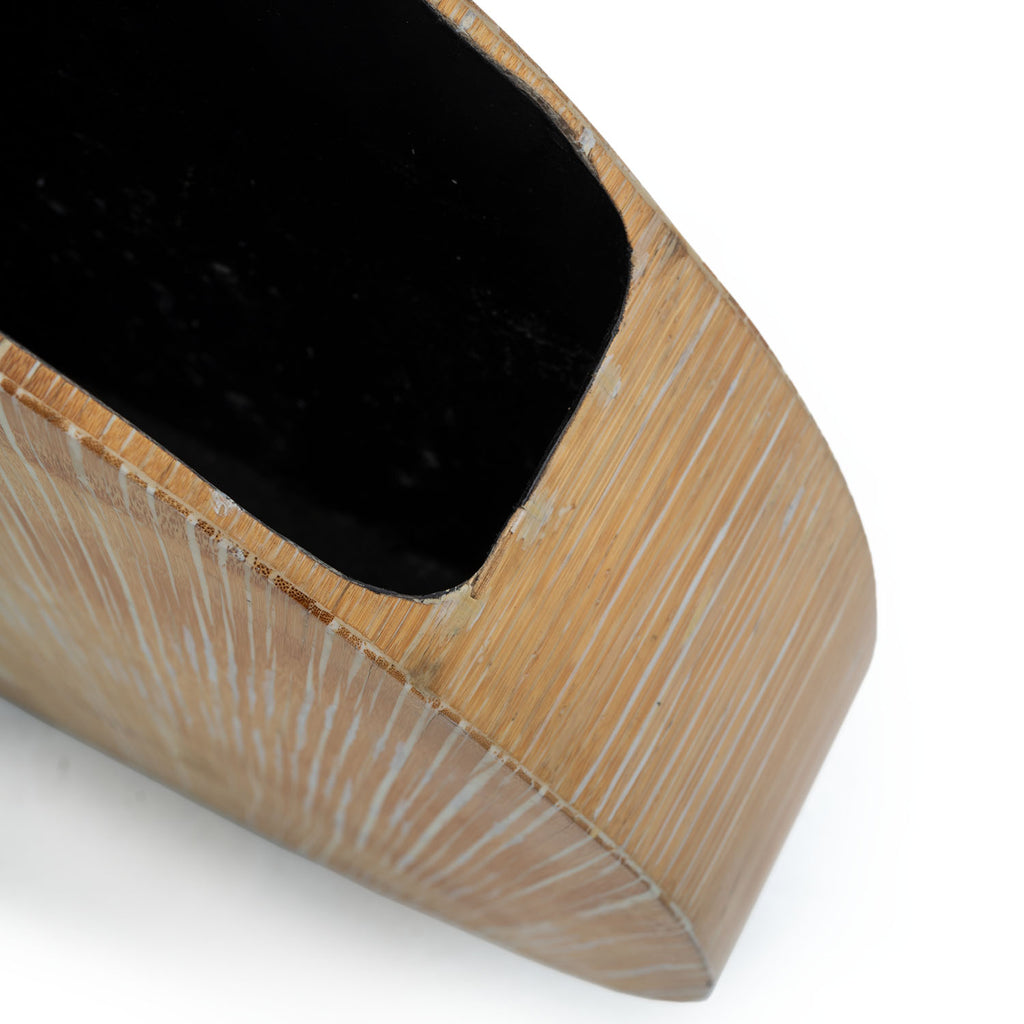 Oversized Modern Flat Circle Vase - Wood Grain